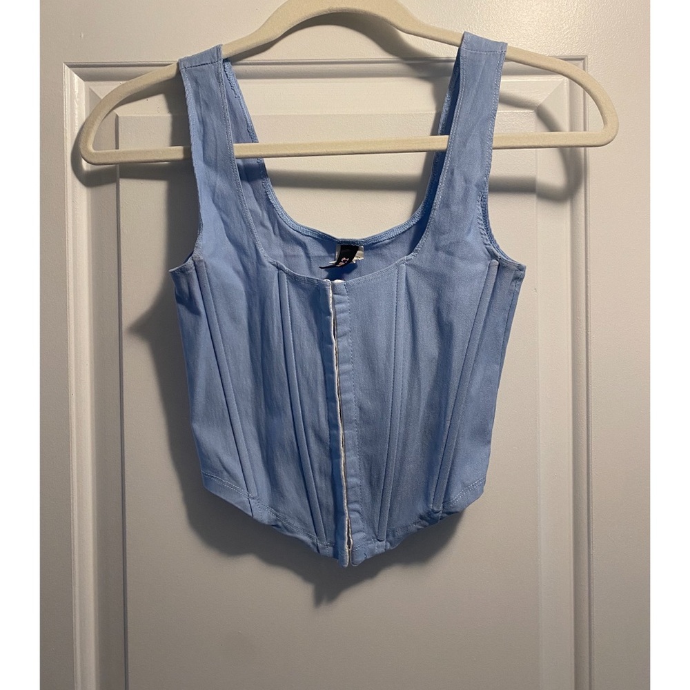 JNK Baby Blue Sleeveless Top Bustier Crop with Clasps
